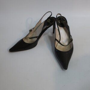 Womens Dior Dark Brown Leather Pointy Slingback Heels Pumps 39 US/9